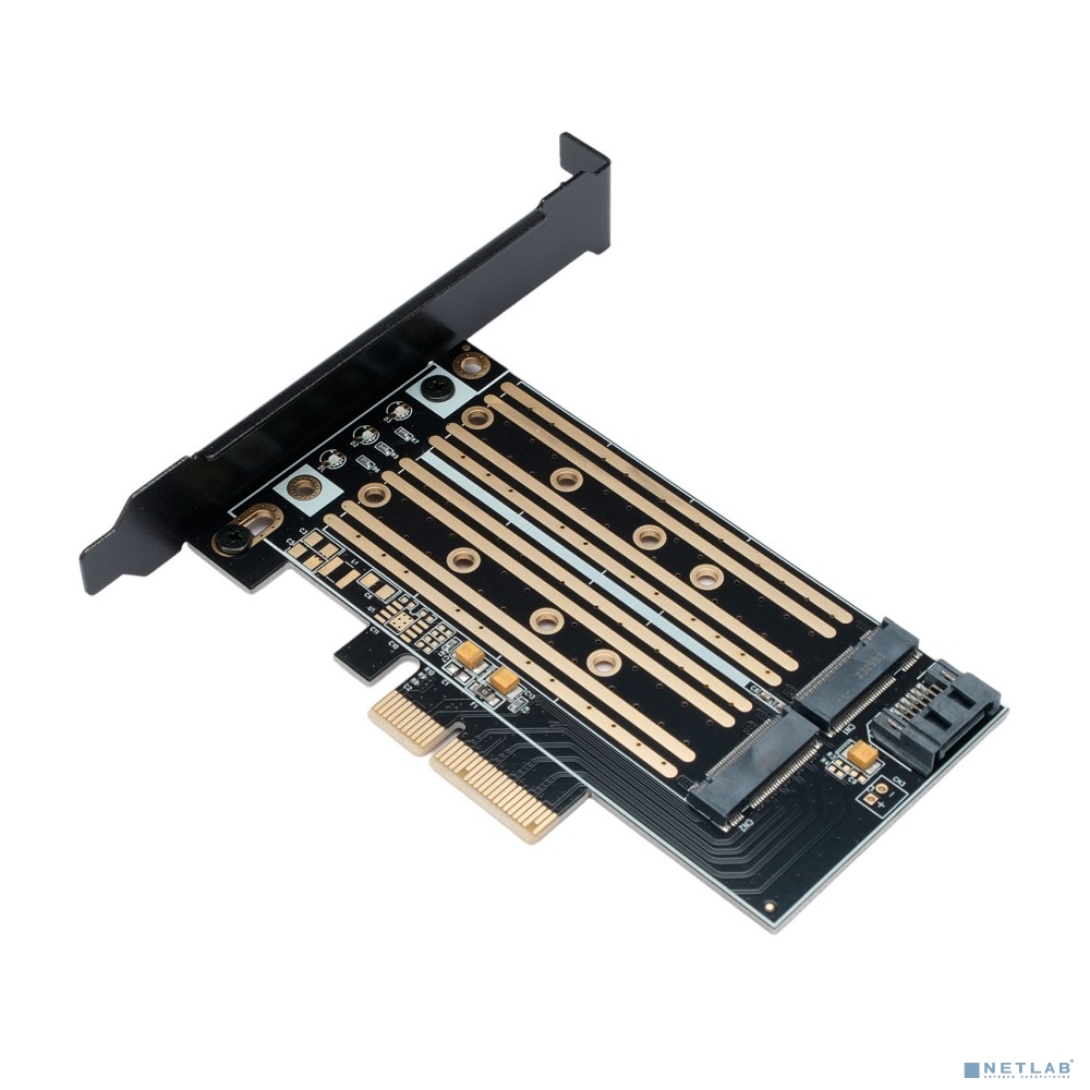 Gembird Адаптер для двух SSD M.2 (NVMe+SATA) в разъем PCI-e, коробка (MF-PCIE-NVME-SATA)