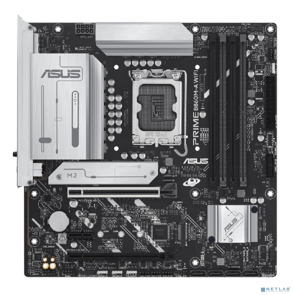 ASUS PRIME B860M-A WIFI (Socket 1851, mATX, 4xDDR5(256GB), DP/HDMI, 1xPCIe 5.0x16/1xPCIe 4.0x16/1xPCIe 4.0x1, 1xLAN(2.5GbE), Wi-Fi, BT, 4xSATA 6Gb/s, 2xM.2, 1xType-C, 3xUSB 3.2, 4xUSB 2.0)
