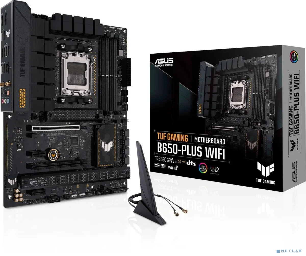 ASUS TUF GAMING B650-PLUS WIFI (Socket AM5, ATX, 4xDDR5(128GB), DP/HDMI, 2xPCIe 4.0x16/2xPCIe 4.0, 1xLAN (2.5GbE), 2x Wi-Fi 6, BT 5.2, 4xSATA 6Gb/s, 3xM.2, 1xType-C, 3xUSB 3.2, 4xUSB 2.0)