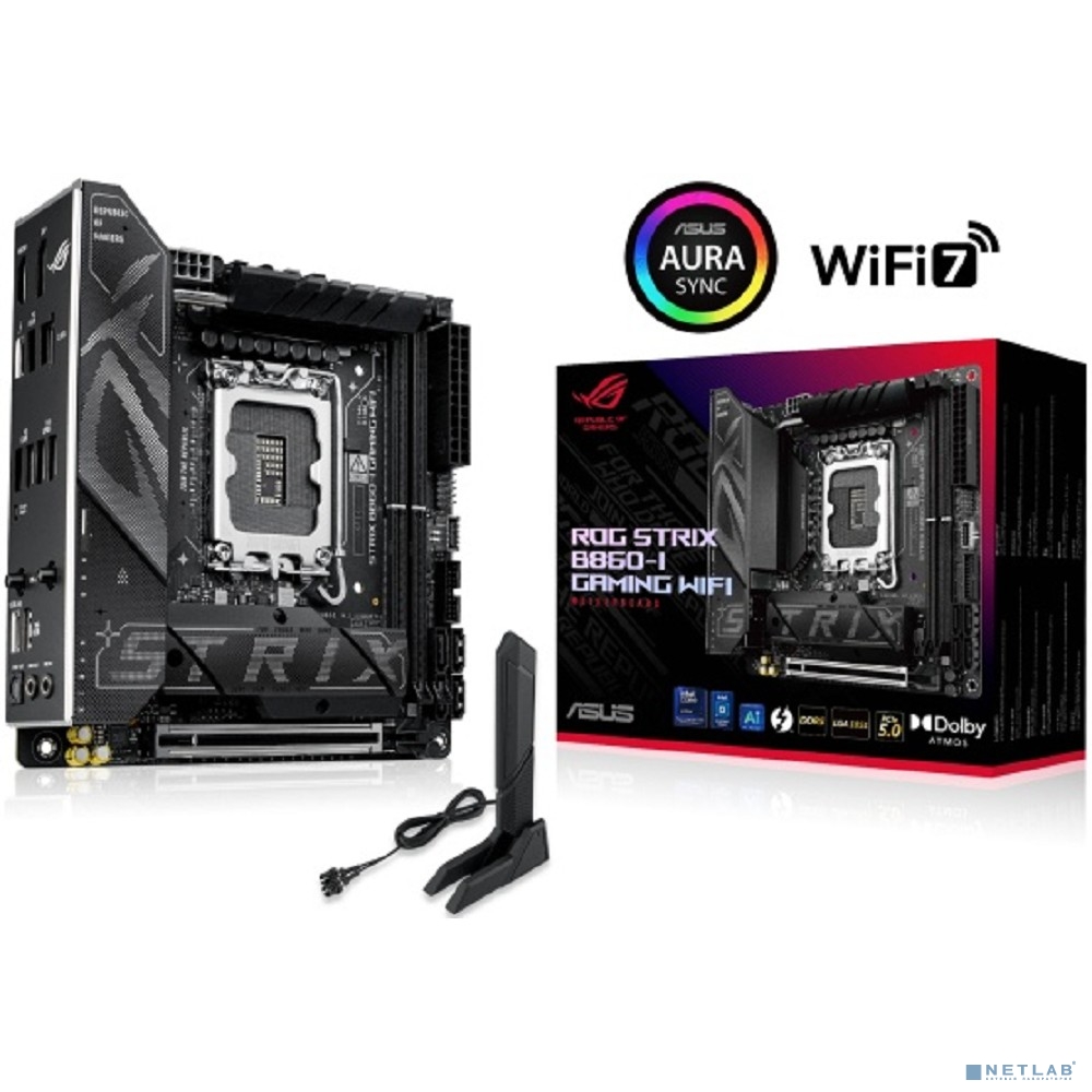 ASUS ROG STRIX B860-I GAMING WIFI (Socket 1851, mITX, 2xDDR5(128GB), DP/HDMI, 1xPCIe 5.0x16, 1xLAN(2.5GbE), Wi-Fi, BT, Thunderbolt 4, 4xSATA 6Gb/s, 2xM.2, 2xType-C, 4xUSB 3.2, 2xUSB 2.0)