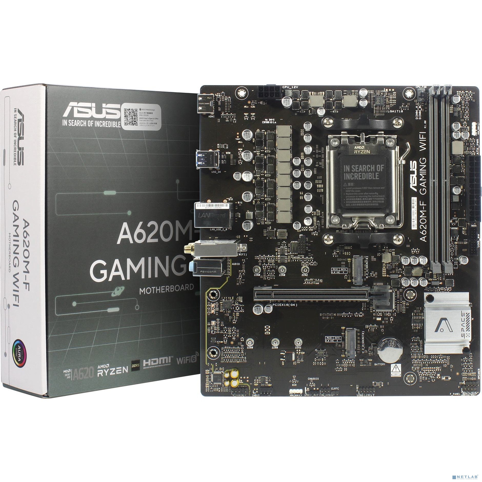 ASUS A620M-F GAMING WIFI (Socket AM5, mATX, 4xDDR5(192GB), HDMI, 1xPCIe 4.0x16/2xPCIe 3.0x1, 2,5xLAN, 3xM.2, 2,5xLAN,WiFi 6E, BT, 2xUSB 3.2, 4xUSB 2.0,1xPS/2)