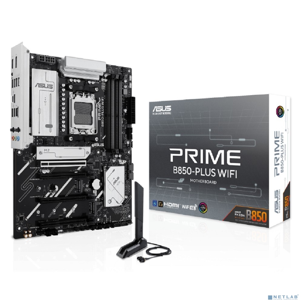 ASUS PRIME B850-PLUS WIFI (Socket AM5, ATX, 4xDDR5(256GB), DP/HDMI 1xPCIe 5.0x16/1xPCIe 4.0x16/2xPCIe 3.0x16, 1xLAN (2.5GbE), Wi-Fi, BT, 4xSATA 6Gb/s, 3xM.2, 1xType-C, 5xUSB 3.2, 2xUSB 2.0)