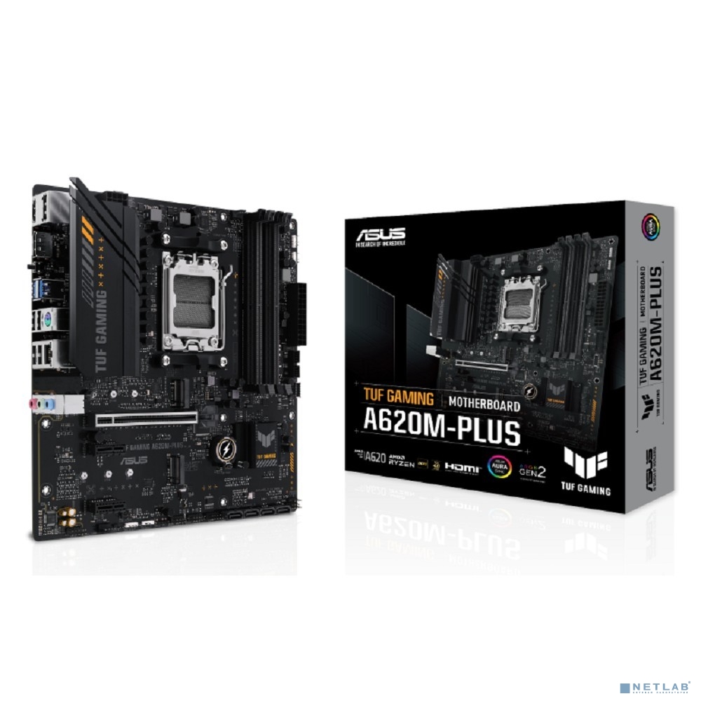 ASUS TUF GAMING A620M-PLUS (Socket AM5, mATX, 4xDDR5(128GB), 2xDP/HDMI, 1xPCIe 4.0x16/2xPCIe 3.0, 1xLAN (2.5GbE), 4xSATA 6Gb/s, 2xM.2, 2xUSB 3.2, 4xUSB 2.0, 1xPS/2)