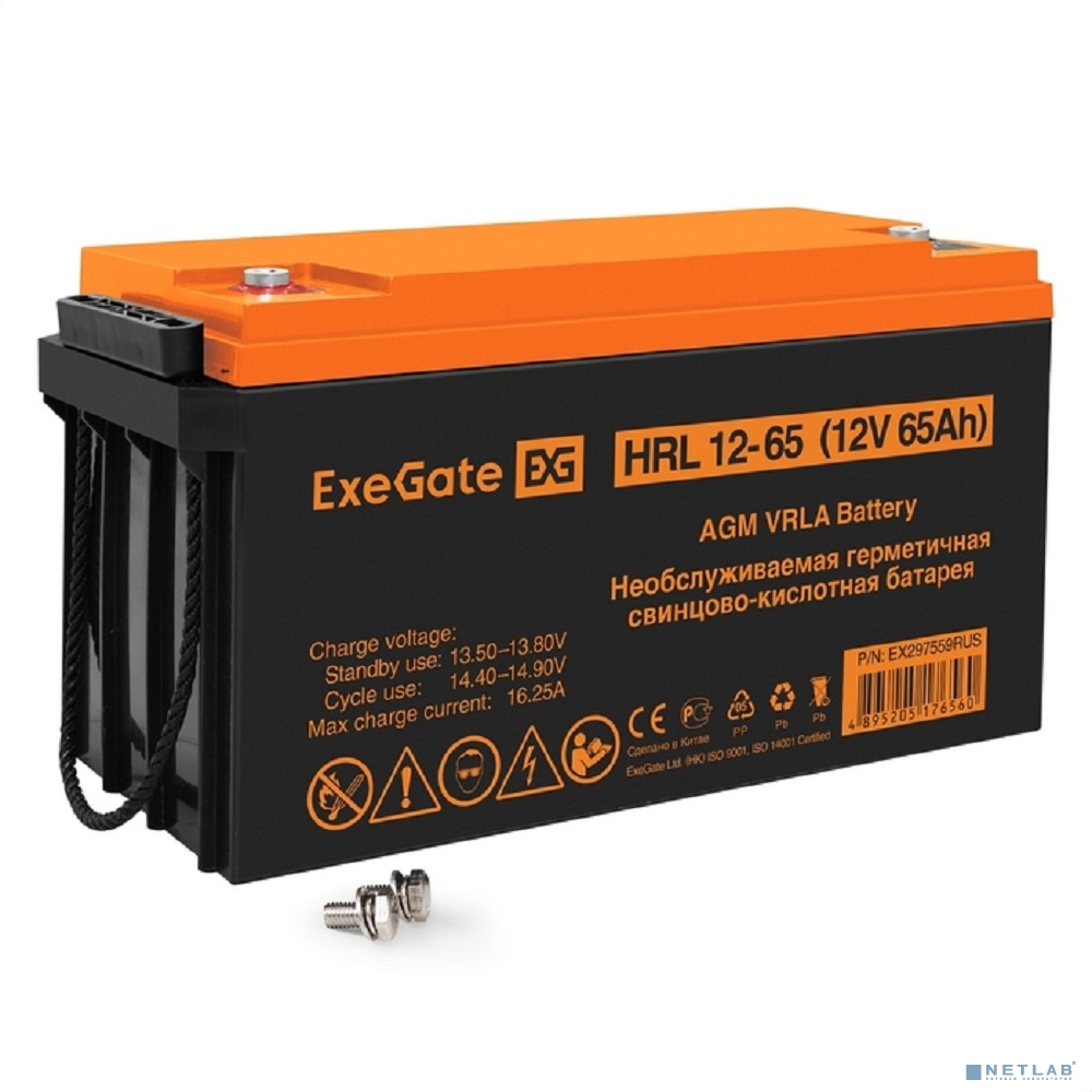 Exegate EX297559RUS Аккумуляторная батарея ExeGate HRL 12-65 (12V 65Ah, болт М6)
