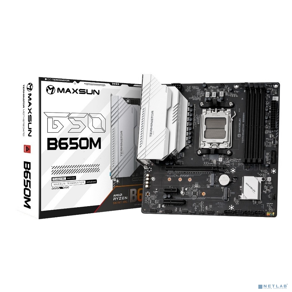 MAXSUN MS-Terminator B650M (Socket AM5, mATX, 4*DDR5(192Gb), DP/HDMI, 4*SATA3, 2*M.2, 1*PCIEx16/1*PCIEx4/1*PCIEx1, 2*USB 2.0, 4*USB 3.2, LAN 1*2.5G, RTL)
