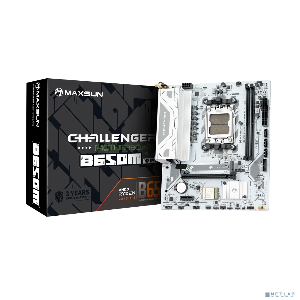 MAXSUN MS-Challenger B650M WIFI ICE V2 (Socket AM5, mATX, 2*DDR5(64Gb), DP/HDMI, 3*SATA3, 1*M.2, 1*PCIEx16/1*PCIEx1, 2*USB 2.0, 4*USB 3.2, LAN 1*1G, Bluetooth, Wi-Fi 802.11ac, RTL)