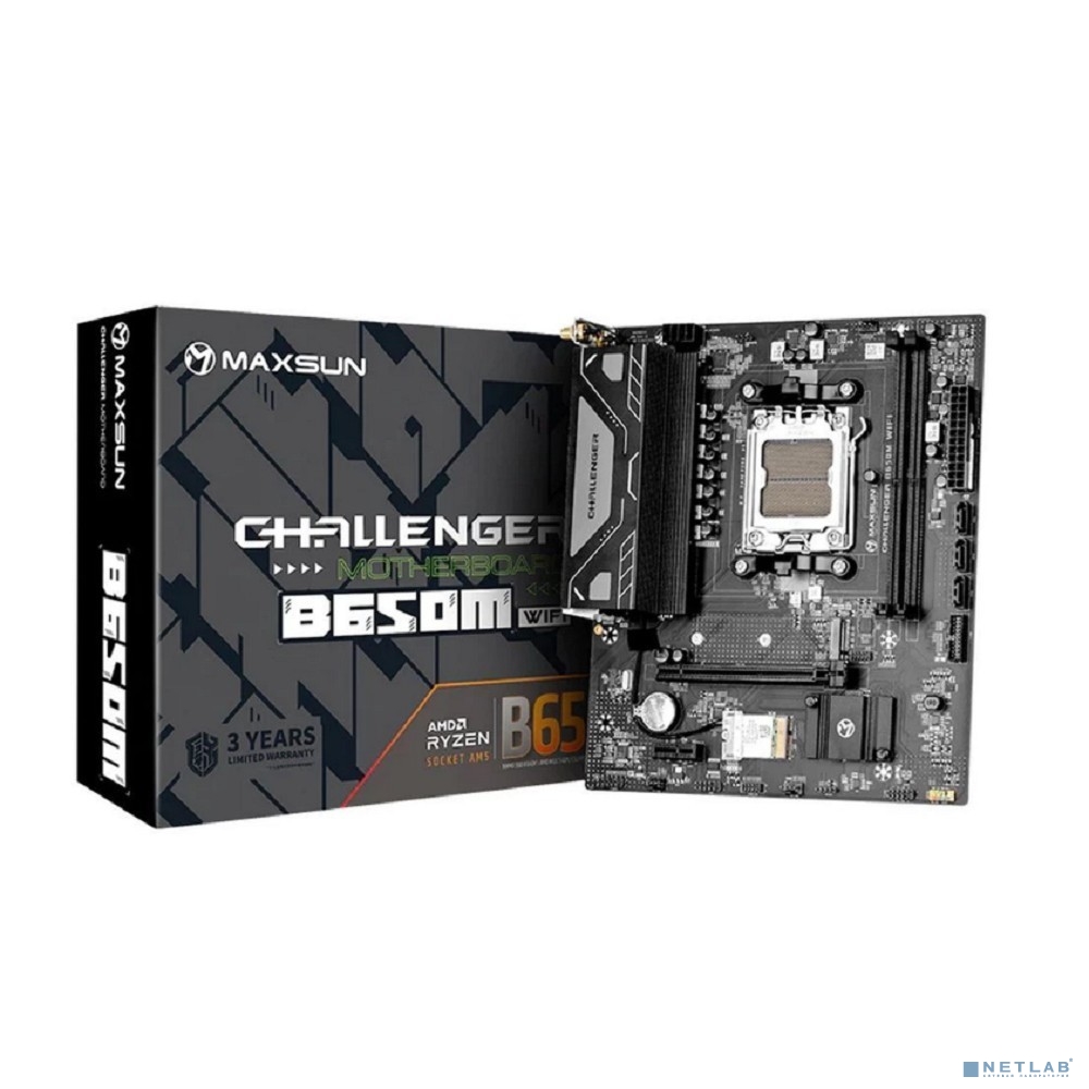 MAXSUN MS-Challenger B650M WIFI V2 (Socket AM5, mATX, 2*DDR5, DP/HDMI, 4*SATA3, 1*M.2, 1*PCIEx16/1*PCIEx1, 2*USB 2.0, 4*USB 3.2, LAN 1*1G, Bluetooth, Wi-Fi 802.11ac, RTL)
