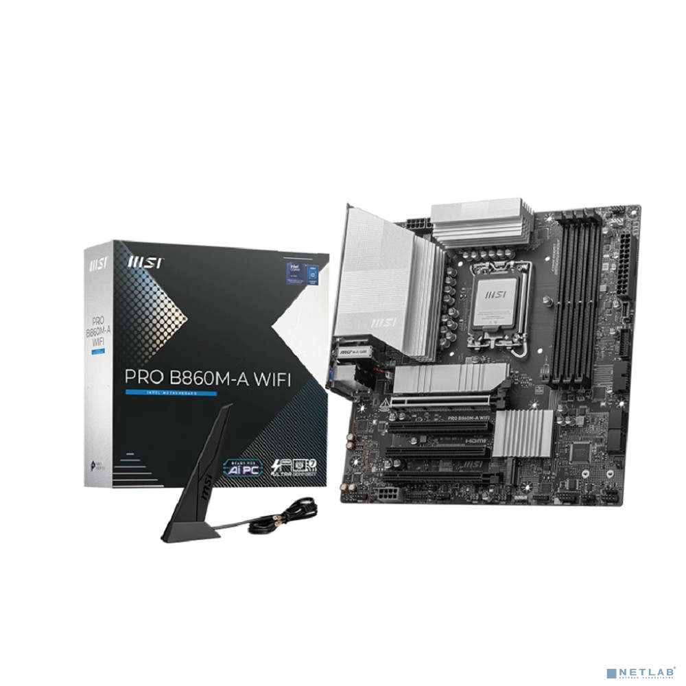 Материнская плата MSI PRO B860M-A WIFI Soc-1851 Intel B860 4xDDR5 mATX AC`97 8ch(7.1) 5Gigabit RAID+HDMI+DP