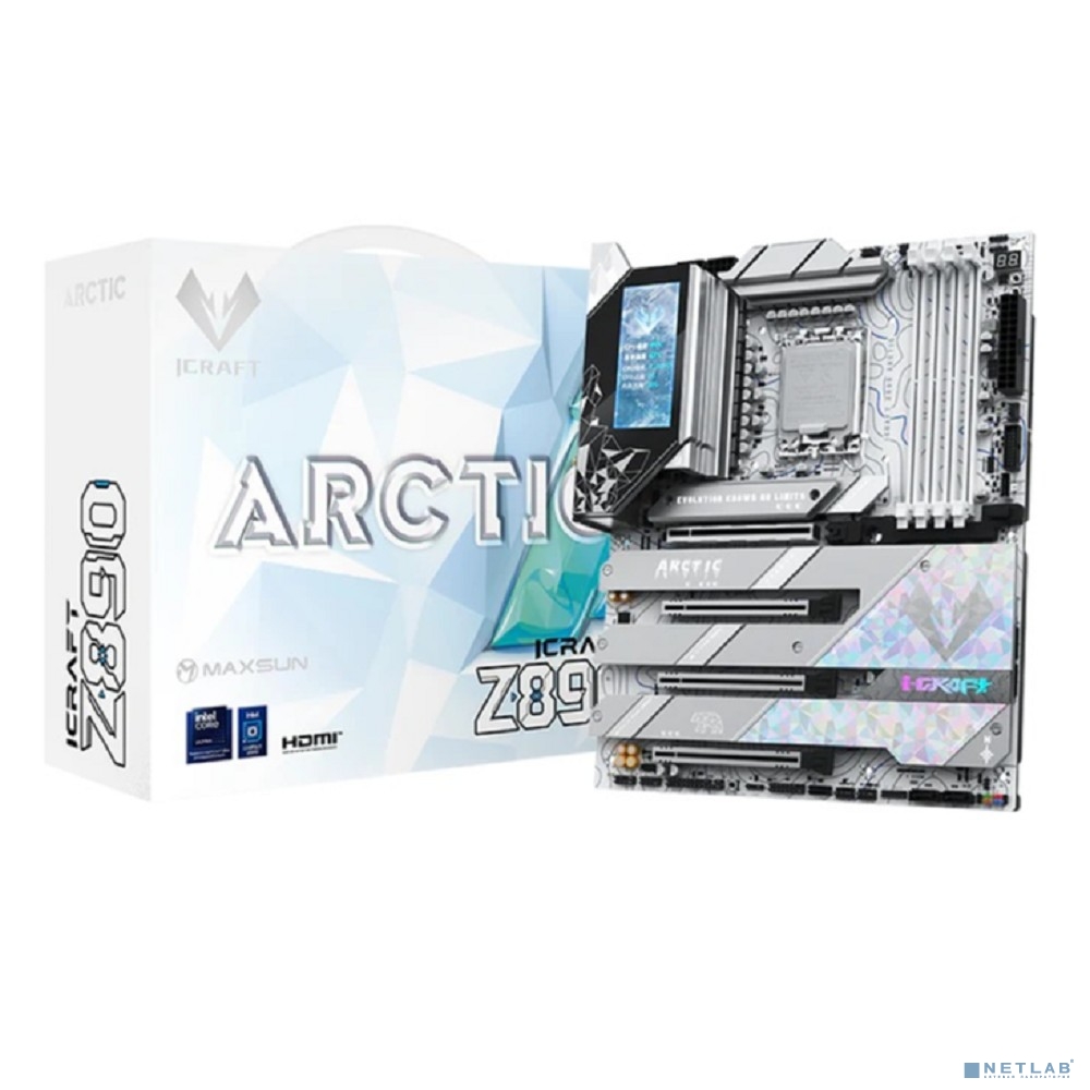 MAXSUN MS-iCraft Z890 Arctic DEMO (Socket 1851, ATX, 4*DDR5(256Gb), DP/HDMI, 4*SATA3, 4*M.2, 4xPCI-Ex16, 2*Type-C, 9*USB 3.1, LAN 1*5G, BT 5.4, Wi-Fi 7, SPDIF, white, RTL)
