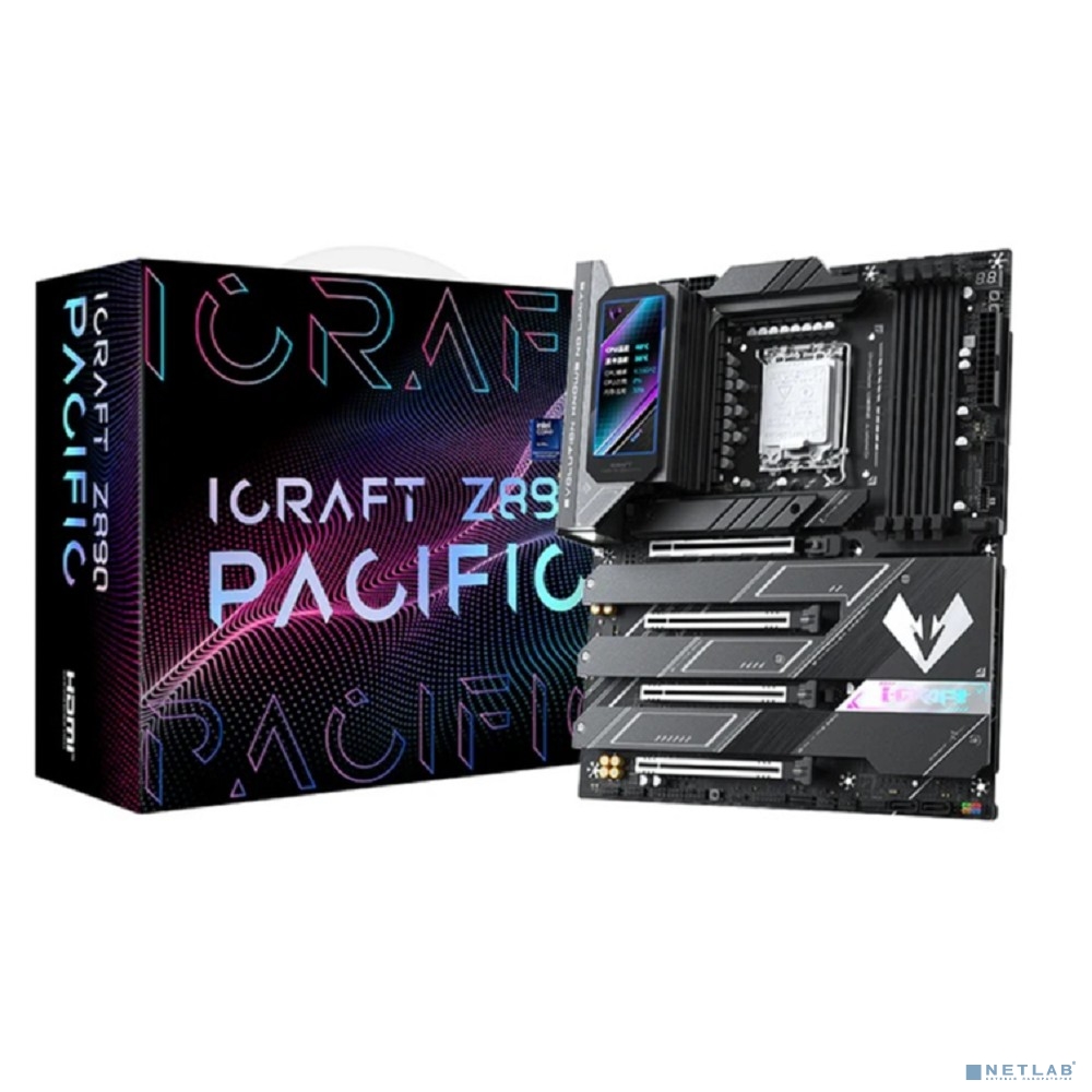 MAXSUN MS-iCraft Z890 Pacific DEMO (Socket 1851, ATX, 4*DDR5(256Gb), DP/HDMI, 4*SATA3, 4*M.2, 4xPCI-Ex16, 2*Type-C, 9*USB 3.1, LAN 1*5G, BT 5.4, Wi-Fi 7, SPDIF, black, RTL)