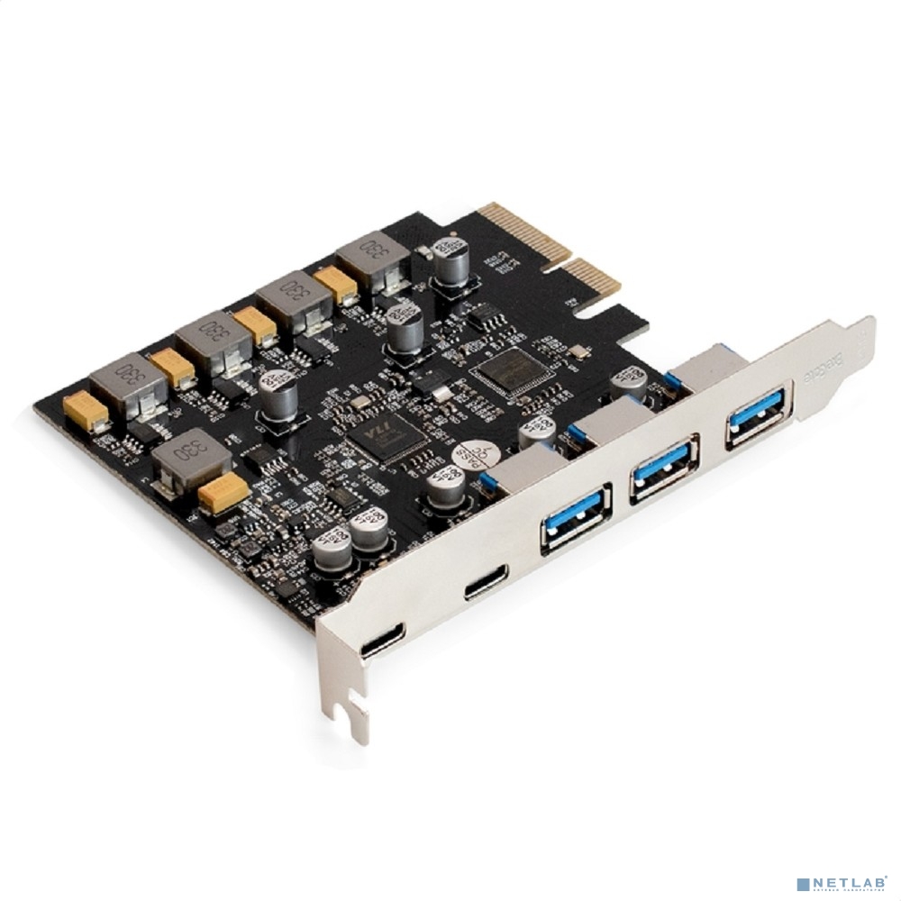 Exegate EX298300RUS Контроллер ExeGate EXE-313V-3A2C (PCI-E x4 v3.0, USB3.2 Gen2 3xType-A + 2xType-C ext., SuperSpeed+ скорость до 10 Гбит/с, разъем доп.питания, Chipset ASM2142+VL820)