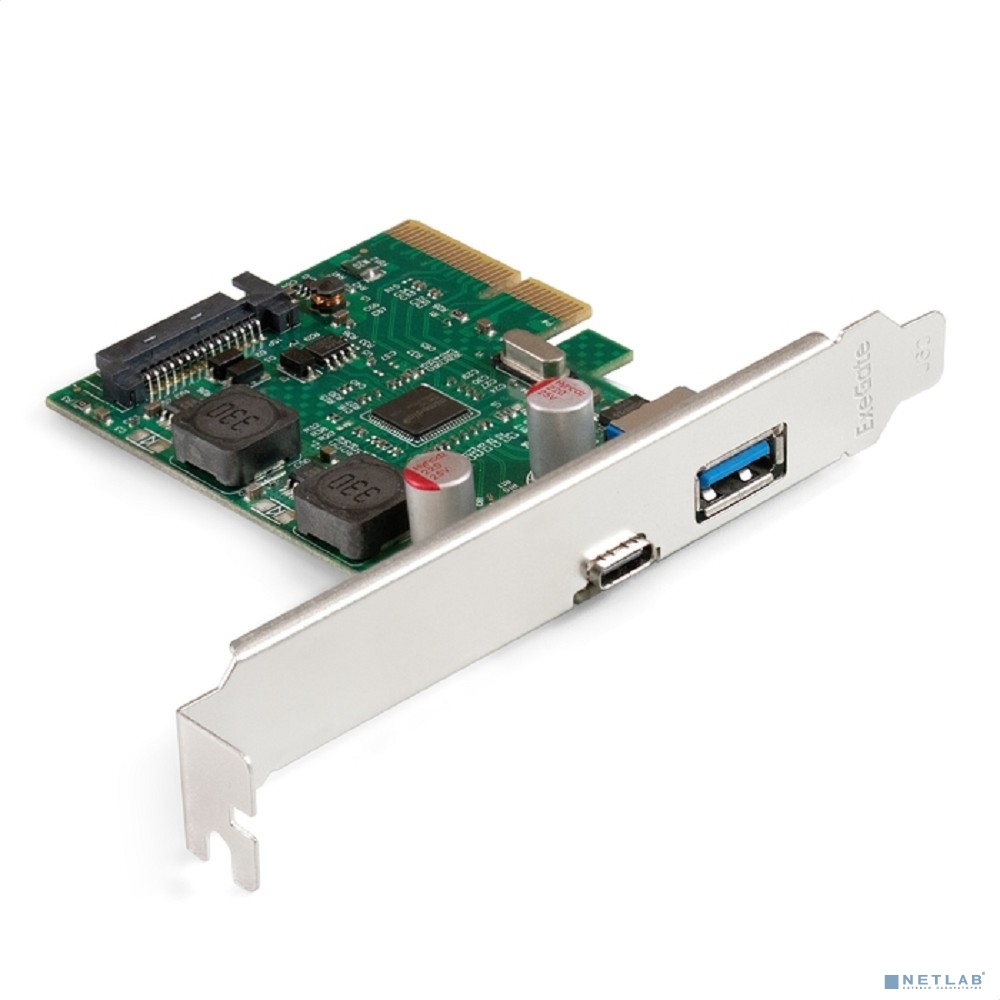 Exegate EX298303RUS Контроллер ExeGate EXE-313-1A1C (PCI-E x4 v3.0, USB3.2 Gen2 1xType-A + 1xType-C ext., SuperSpeed+ скорость до 10 Гбит/с, разъем доп.питания, ASMedia Chipset ASM3142)