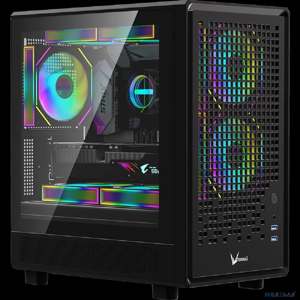 Formula Air Mesh G2 Black (mATX, Glass, 2xUSB3.0, 3x12cm FRGB fan. 1x3.5" HDD, 1x2.5" SSD)