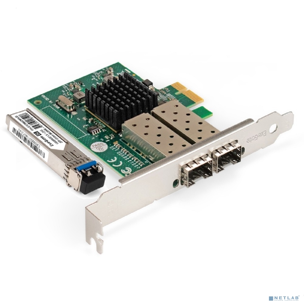 Exegate EX298938RUS Комплект: Сетевой адаптер SFP ExeGate EXE-82576-F2 + Трансивер Single-Mode до 20км ExeGate EXT-1G-SM1310-LC2-20KM (EX296229RUS: PCI-E x1 v2.0, порты 2x SFP (10/100/1000Mb/s), Gigab