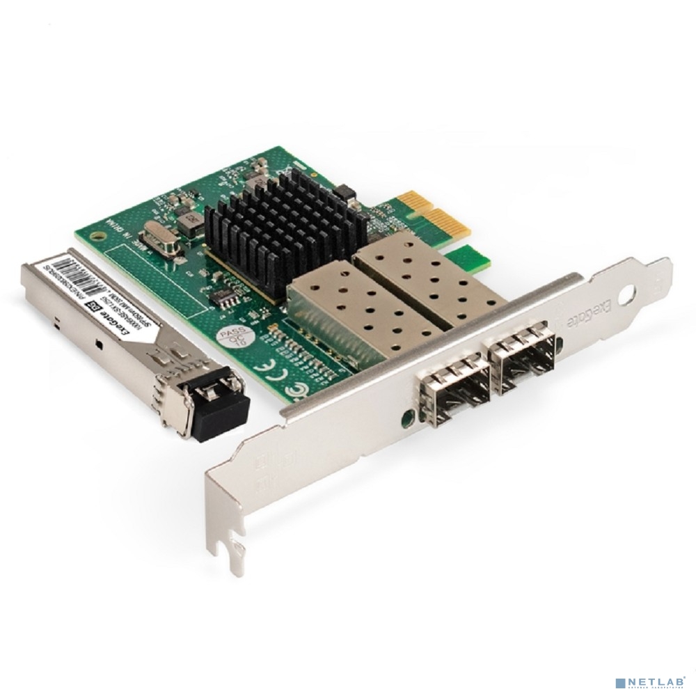 Exegate EX298937RUS Комплект: Сетевой адаптер SFP ExeGate EXE-82576-F2 + Трансивер Multi-Mode до 550м ExeGate EXT-1G-MM850-LC2-550M (EX296229RUS: PCI-E x1 v2.0, порты 2x SFP (10/100/1000Mb/s), Gigabit
