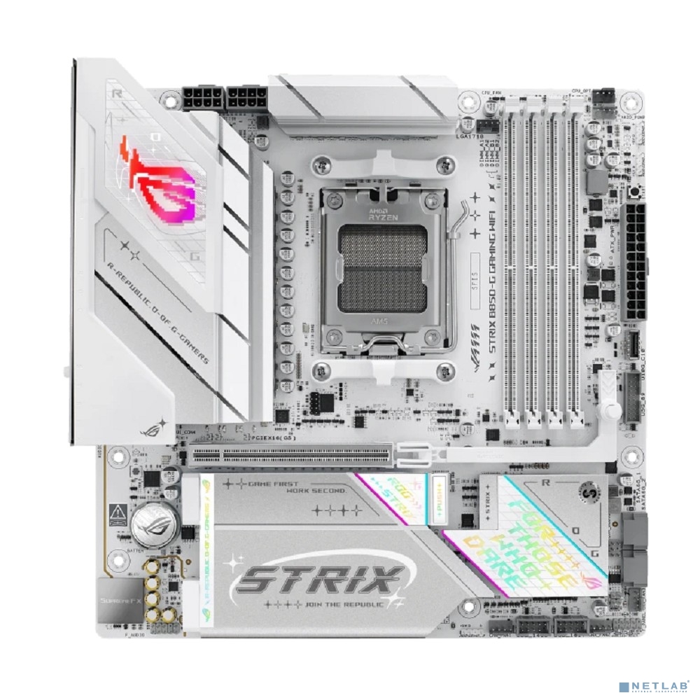 ASUS ROG STRIX B850-G GAMING WIFI (Socket AM5, mATX, 4xDDR5(256GB), DP/HDMI, 2xPCIe 5.0x16, 1xLAN (2.5GbE), Wi-Fi, BT, 2xSATA 6Gb/s, 4xM.2, 2xType-C, 6xUSB 3.2, 2xUSB 2.0)