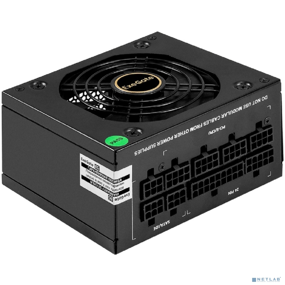 Exegate EX297192RUS Блок питания 550W ExeGate M550 GOLD (SFX, APFC, КПД 90% (80 PLUS GOLD), 9cm fan, 24pin, (4+4)pin, 2xPCI-E, 6xSATA, 3xIDE, 1xFDD, Full Cable Management, black, ATX adapter, Retail b