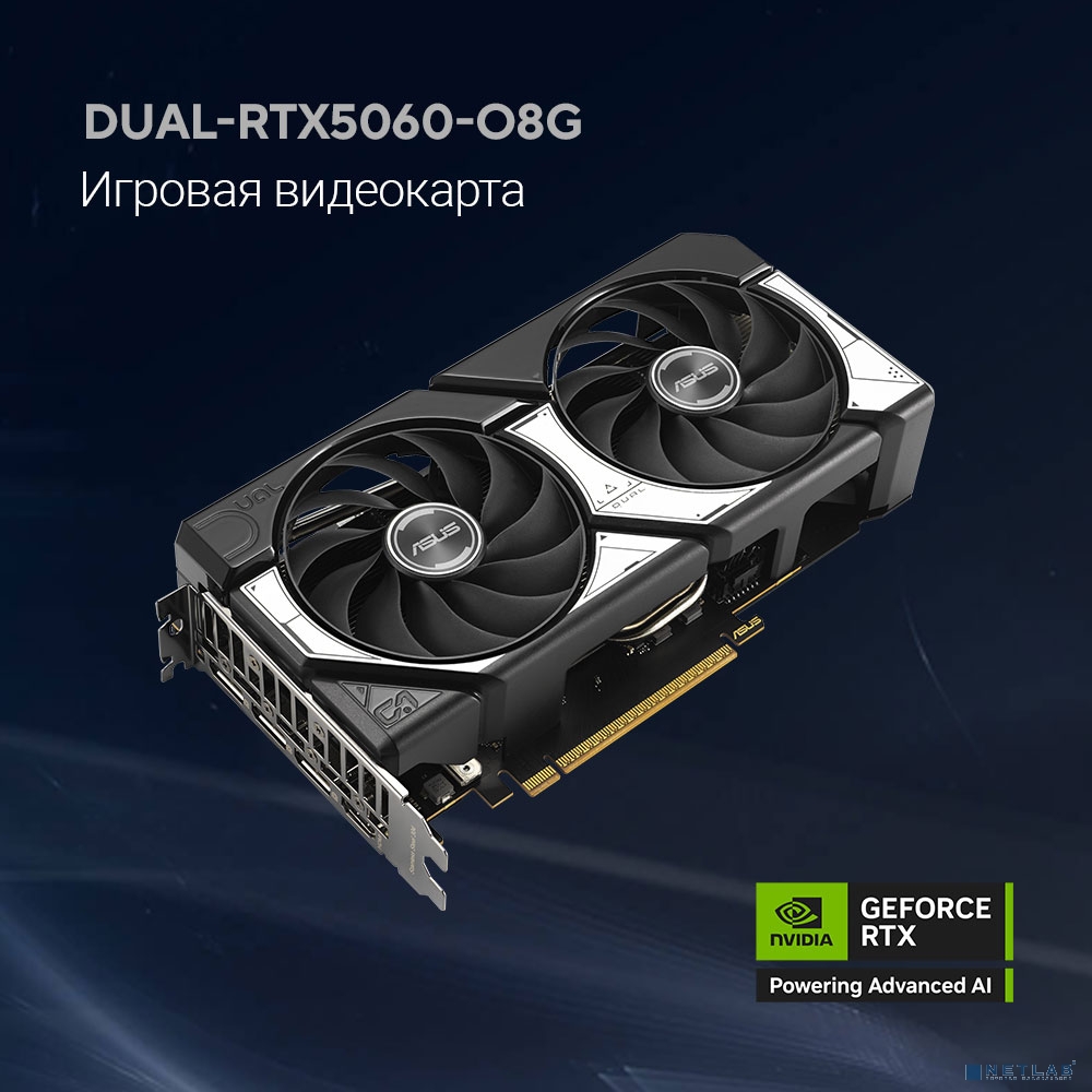 Видеокарта ASUS GeForce RTX5060 8Gb DDR7 128 bit 3*DP/HDMI 2FAN (DUAL-RTX5060-O8G) RTL