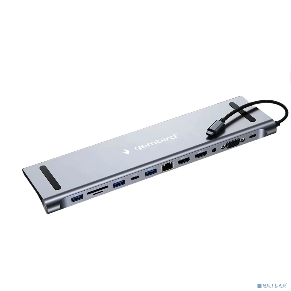 Gembird Док-станция Type-C,12в1: 2xUSB3.1,USB2.0, RJ45,PD87W, Jack3.5, SD/TF, 2xHDMI, VGA,Type-C (UHB-D6)