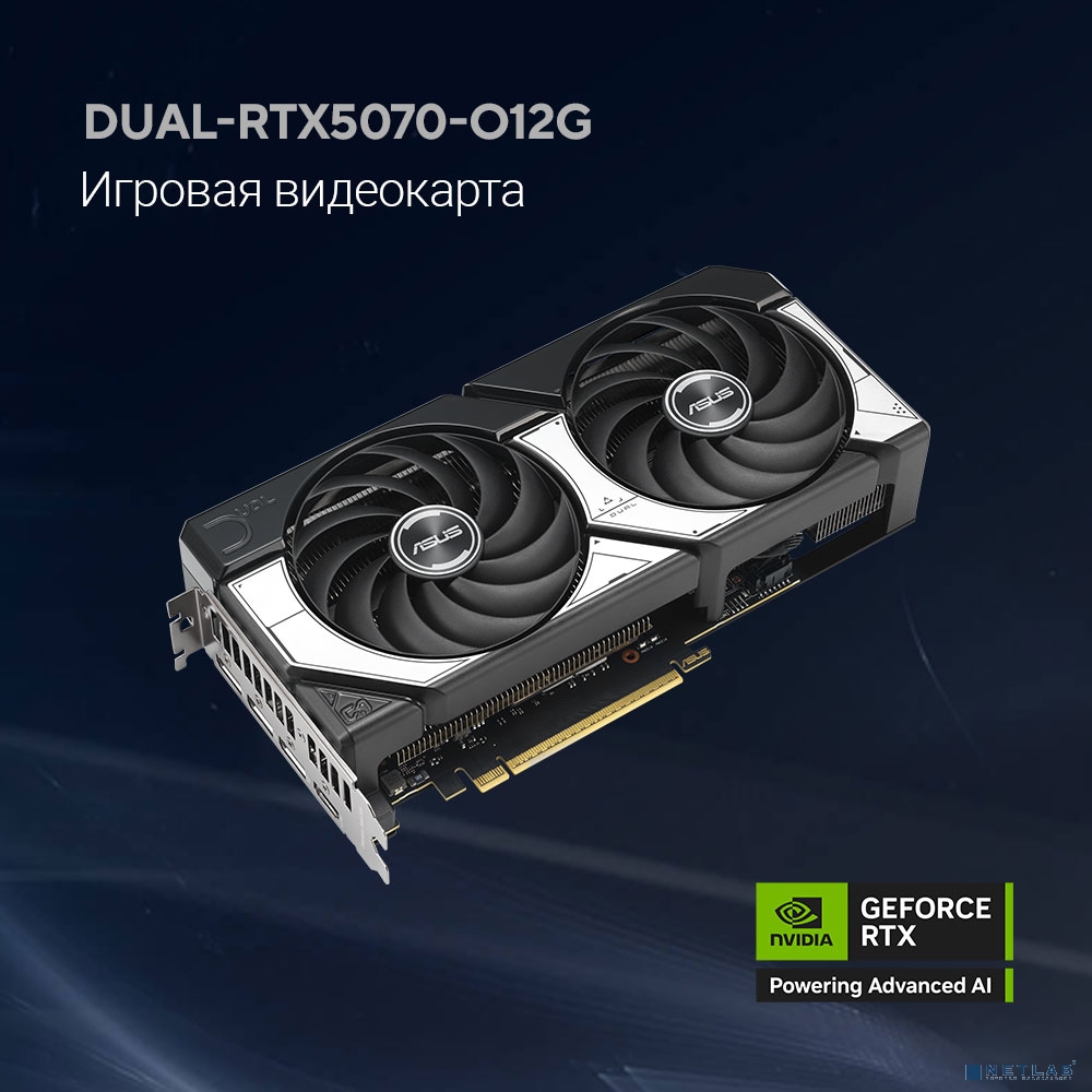 Видеокарта ASUS GeForce RTX5070 12Gb GDDR7 192bit 2542/2800 3*DP/HDMI HDCP (DUAL-RTX5070-O12G) RTL