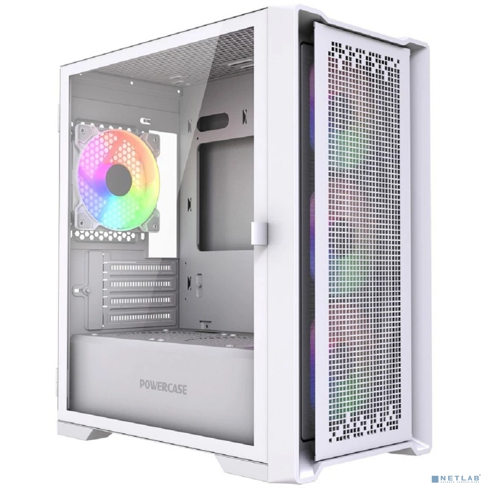 Powercase ByteFlow Micro White LE, Tempered Glass, 4х 120mm ARGB PWM fans, белый, mATX (CAMBFW-A4-LE)