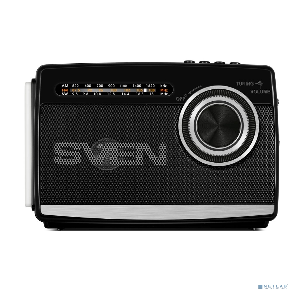 SVEN АС SRP-155, чёрный (3 Вт, Bluetooth, FM/AM/SW, USB, microSD, фонарь, встроенный аккумулятор)