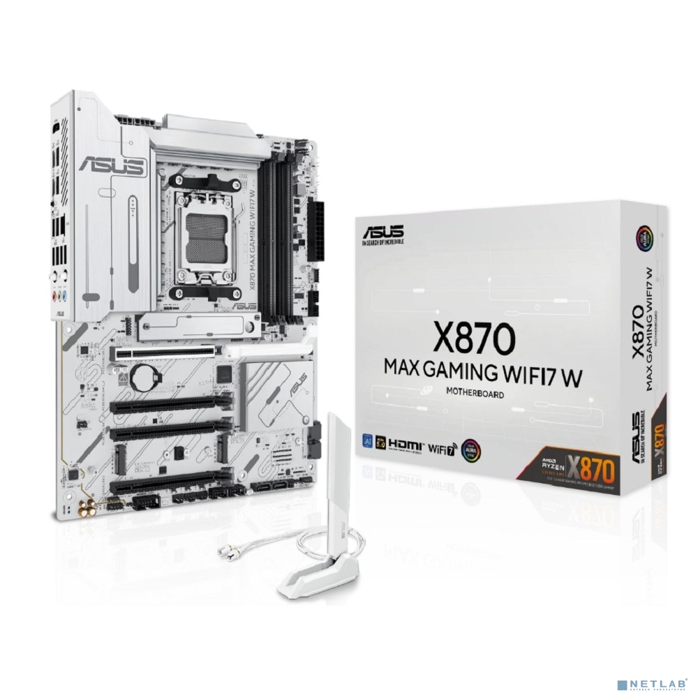 ASUS X870 MAX GAMING WIFI7 W(SocketAM5, ATX, 4xDDR5(256GB), HDMI, 1xPCIe5.0x16/2xPCIe4.0x16/1xPCIe3.0x16, 1xLAN (2.5GbE), Wi-Fi 7, BT, 4xSATA 6Gb/s, 3xM.2, 2xUSB4 Type-C, 4xUSB 3.2, 4xUSB 2.0) white
