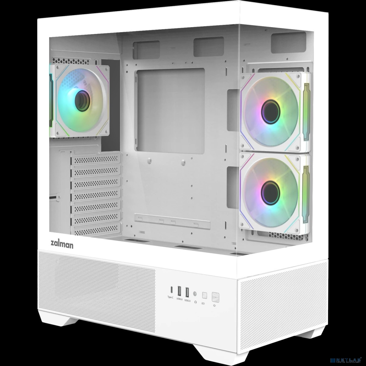 корпус ZALMAN CHRONIX, ATX, WHITE, WINDOW, 1xCombo (3.5’’ or 2.5’’), 1x3.5’’HDD, 2x2.5’’SSD, 1xUSB2.0, 1xUSB3.0, 1xUSB Type-C, SIDE 2x120mm ARGB, REAR 1x120mm ARGB