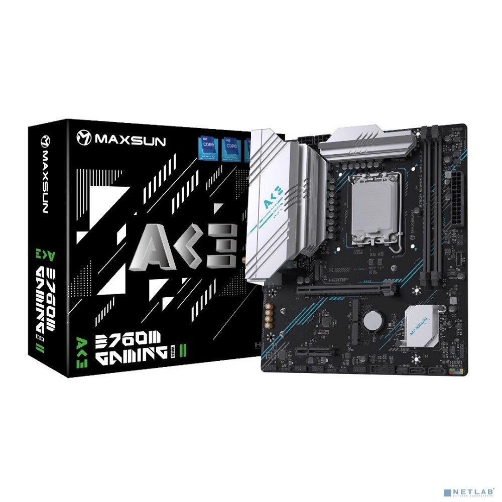 MAXSUN MS-B760M GAMING WIFI ACE 2 (Socket 1700, mATX, 2*DDR5, DP/2*HDMI, 2*SATA3, 3*M.2, 1xPCI-E x16 /1xPCI-E x4, 1*Type-C, 2*USB 2.0, 2*USB 3.2 , LAN 1*2.5G, Wi-Fi 6, ARGB, RTL)