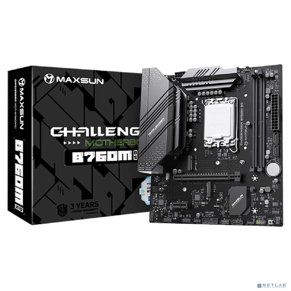 MAXSUN MS-Challenger B760M D5 (Socket 1700, mATX, 2*DDR5(96Gb), VGA/HDMI, 3*SATA3, 2*M.2, 1xPCI-E x16 /1xPCI-E x1, 2*USB 2.0, 4*USB 3.2 Gen1 , LAN 1*1G, RTL)
