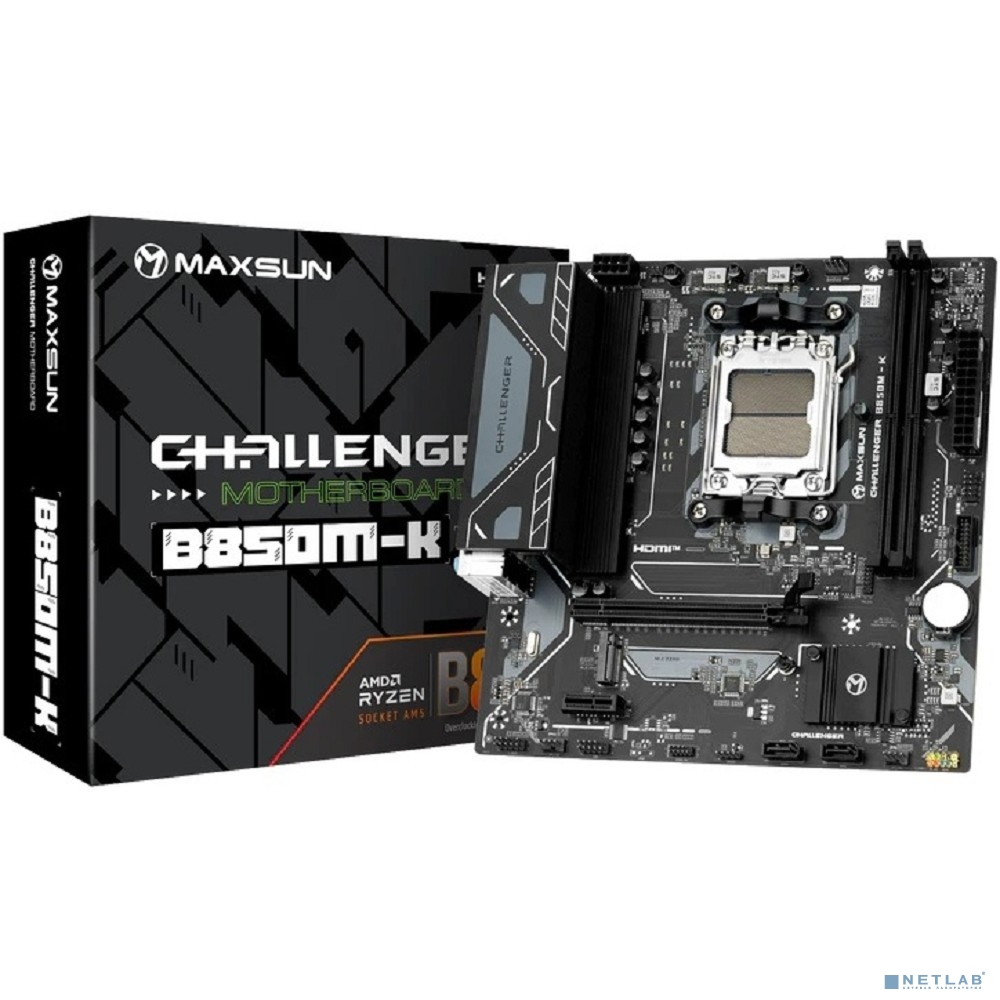 MAXSUN MS-Challenger B850M-K (Socket AM5, mATX, 2*DDR5(96Gb), HDMI, 2*SATA3, 1*M.2, 1*PCIEx16/1*PCIEx1, 2*USB2.0, 4*USB 3.0, LAN 1*1G, RTL)