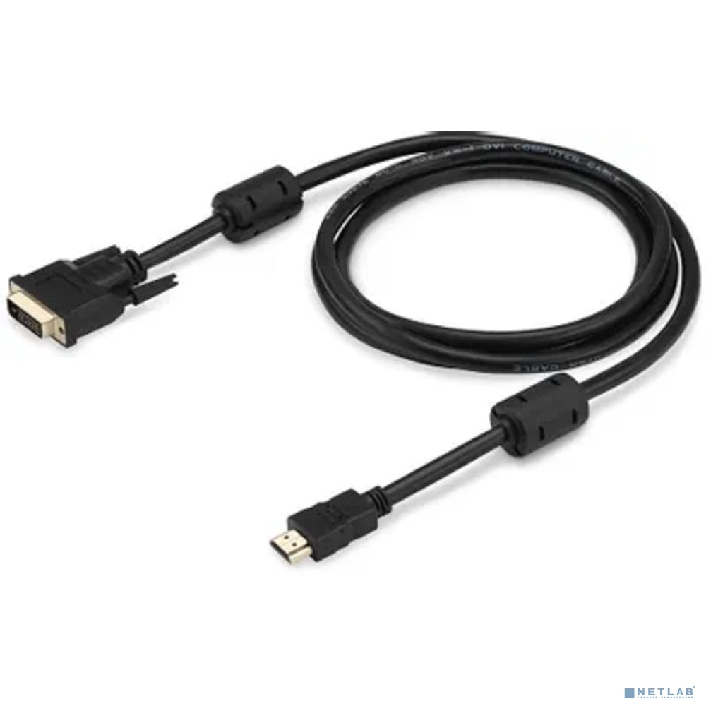 Кабель интерфейсный HDMI-DVI Buro HDMI-19M-DVI-D-1.8M 1.8м, феррит.кольца, черный