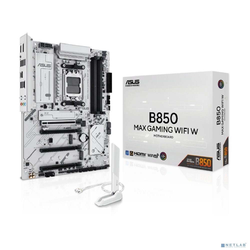 ASUS B850 MAX GAMING WIFI W (Socket AM5, ATX, 4xDDR5(256GB), DP/HDMI 2.1, 1xPCIe 5.0x16/1xPCIe 4.0x16/2xPCIe 3.0x16, 1xLAN (2.5GbE), Wi-Fi, BT, 4xSATA 6Gb/s, 3xM.2, 1*Type-C, 5xUSB 3.2, 2xUSB 2.0)