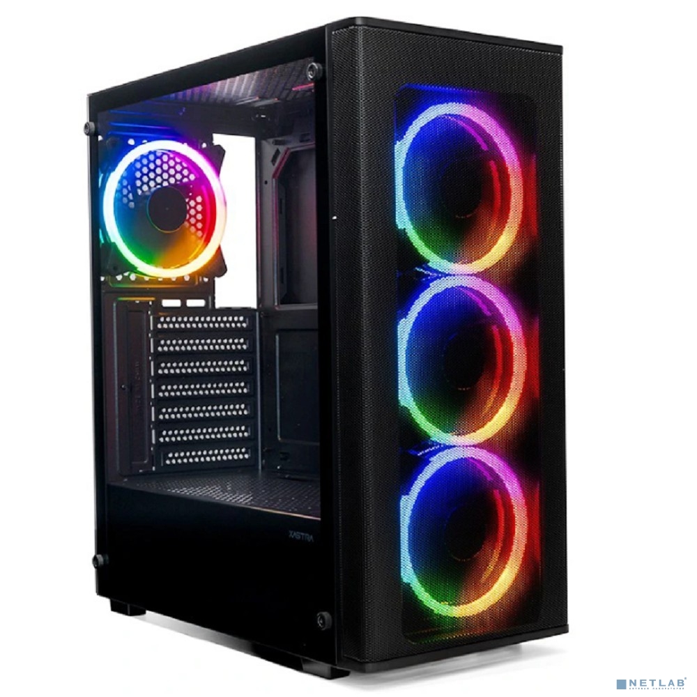 XASTRA Корпус A300 4FRGB Black ATX/Mesh/ full-size TG / 4x120mm FR120-FRGB fans/ A300-4FR12F