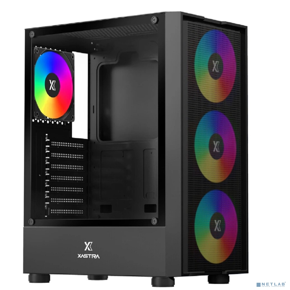 XASTRA Корпус A301 4FRGB Black ATX/Mesh/ tempered glass / 4x 120mm FC120-FRGB fans/ A301-BK-FC120FRGB-4F-GL
