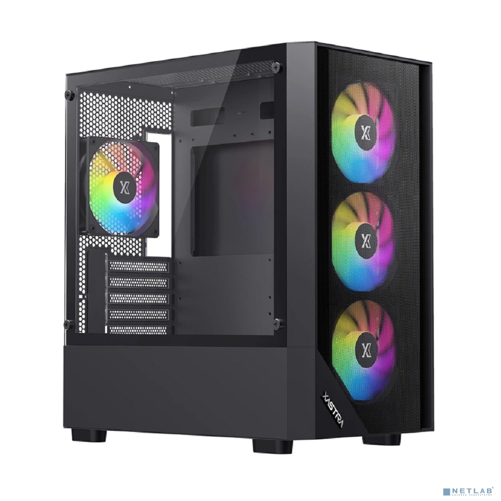 XASTRA Корпус A401M 4FRGB Black mATX/Mesh/half size TG / 4x120mm FRGB fans/ A401M-4FC12F-BK