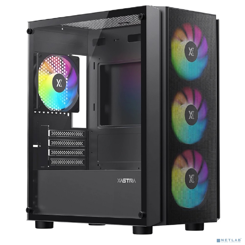 XASTRA Корпус A402M 4ARGB-C6 Black mATX/Mesh/full-size TG/ 4x120mm ARGB PWM fans/Argb+PWM HUB 6port/ A402M-4FC12A-BK-C6