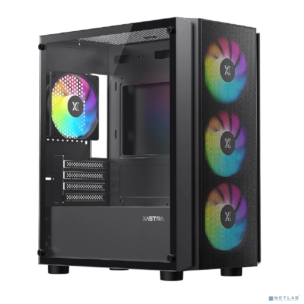XASTRA Корпус A402M 4FRGB Black mATX/Mesh/full-size TG/4x120mm FRGB fans/ A402M-4FC12F-BK