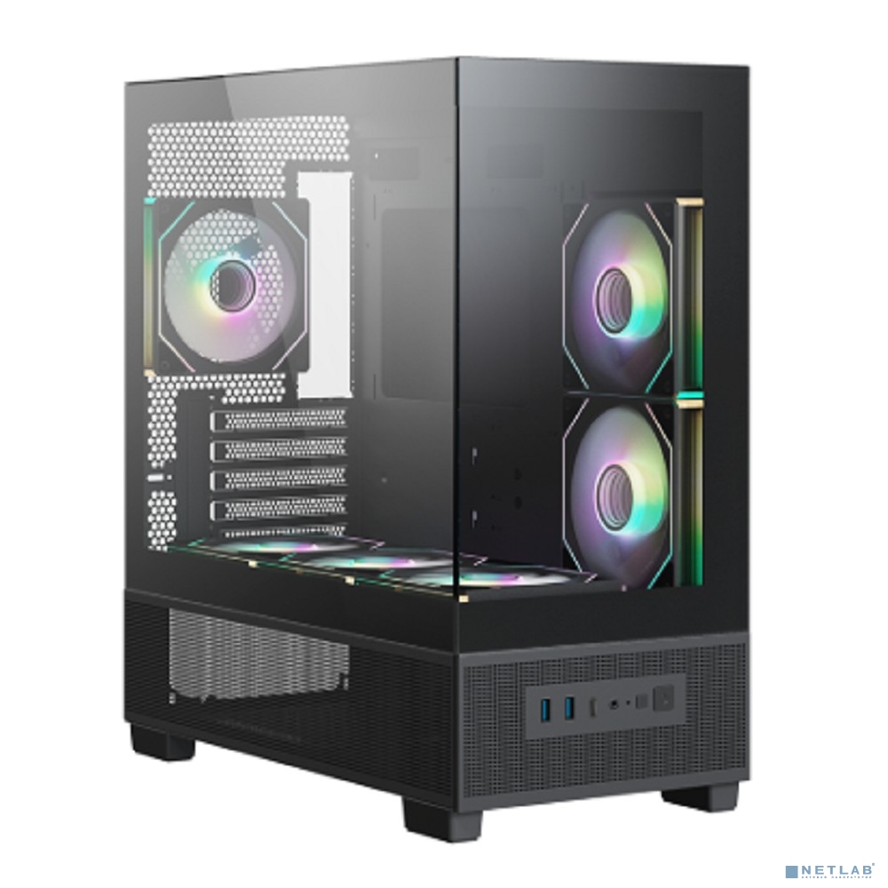 XASTRA Корпус Q500M 6ARGB-C10-UC Black mATX/Aquarium/Screewless/ 6x120mm ARGB PWM FM fans/Argb+PWM HUB 10port/ Type-C/ Q500M-6FM12A-C10-UC