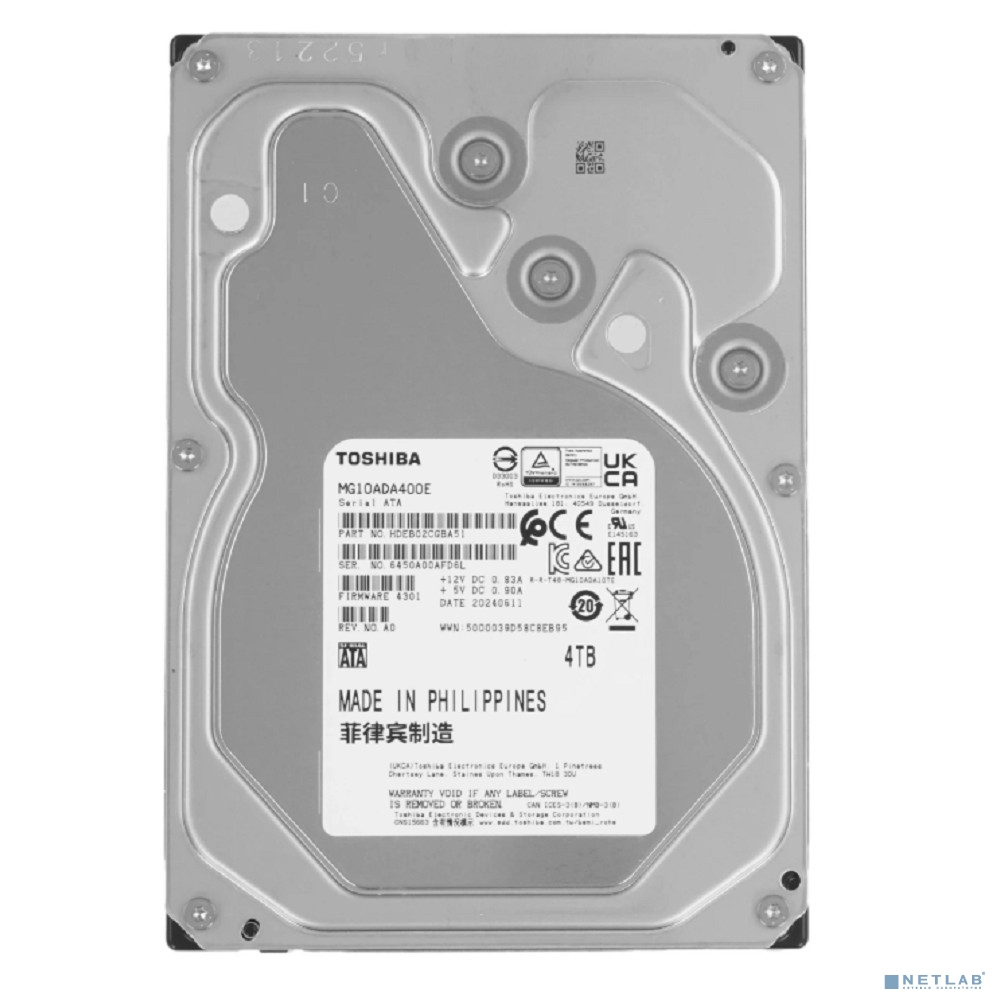 4TB Toshiba Enterprise Capacity ( MG10ADA400E) HDD 3.5" SATA , 7200 rpm, 512MB buffer, 512e/4Kn,, 1 year
