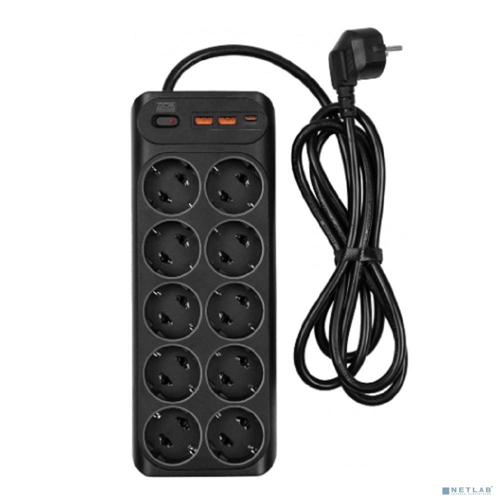 Powercom Сетевой фильтр SP-10 USB2A1CB 3,0 м (10*EU (СЕЕ 7/3)+1*USB-C+2*USB-A)