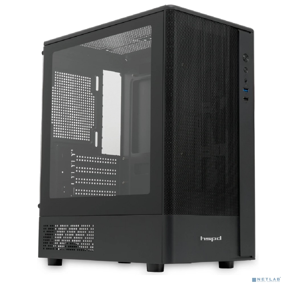 Case HSPD M332, Mesh Mini-tower, Black, TG, 0.4 SPCC, no fans, mATX, mITX, 160/285/170mm, 1x2.5", 1x3.5", 4xPCI, 1xUSB-A 3.0, 1xUSB-A 1.0, 387x197x325mm