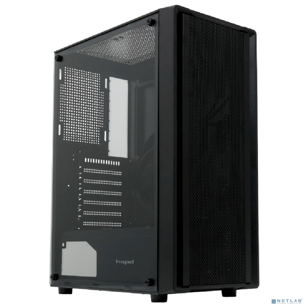 Case HSPD M530, Mesh Mid Tower, Black, TG, 0.4 SPCC, no fans ATX, mATX, mITX 155/290/200mm 2x2.5", 2x3.5", 7xPCI 1xUSB-A 3.0, 2xUSB-A 1.0 335x193x445mm