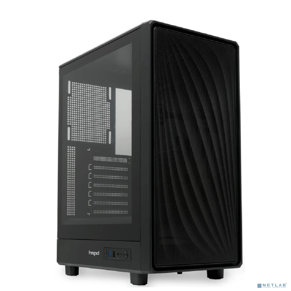 Case HSPD M510, Mesh Mid Tower, Black, TG, 0.5 SPCC, no fans ATX, mATX, mITX 180/280/160mm 1x2.5", 1x3.5", 7xPCI 1xUSB-A 3.0, 1xUSB-A 1.0 517x277x418mm