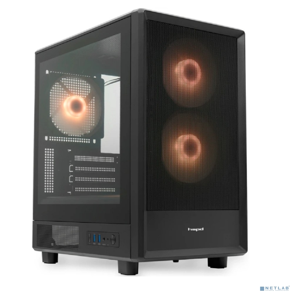 Case HSPD M310, Mesh Mini-tower, Black, TG, 0.4 SPCC, 3x120mm ARGB (Orbis F1) mATX, mITX 180/280/160mm 1x2.5", 1x3.5", 4xPCI 2xUSB-A 3.0 452x277x418mm