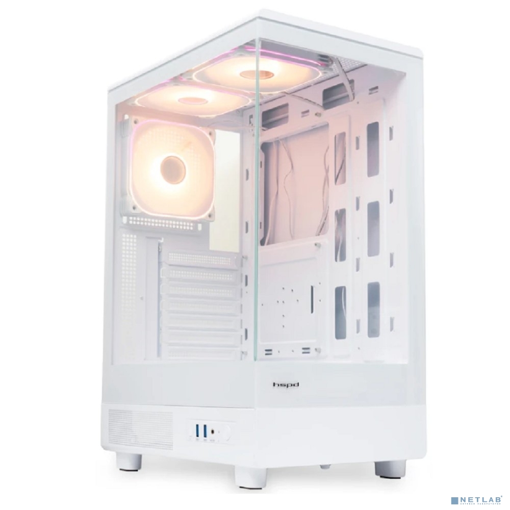 Case HSPD F510, Panoramic Mid Tower, White, TG, 0.5 SPCC, 3x120mm ARGB (FNW010) ATX, mATX, mITX 180/280/160mm 1x2.5", 1x3.5", 7xPCI 2xUSB-A 3.0 356x218x467mm