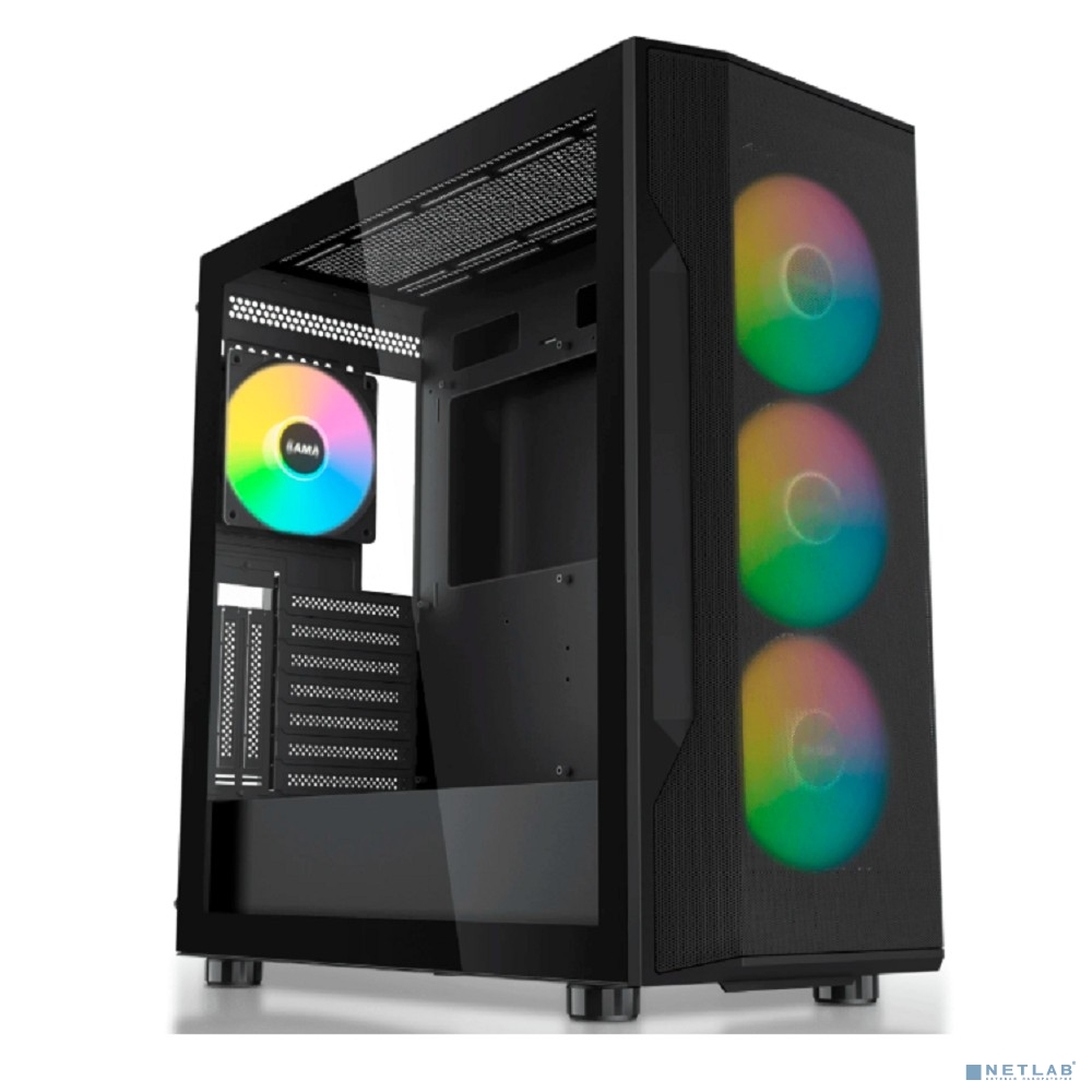 Case SAMA S40 Black, Midi-Tower, TG, 4x120mm ARGB, 2xUSB 3.0 + 1xUSB 3.1 Type-C, ATX, mATX, mITX Black