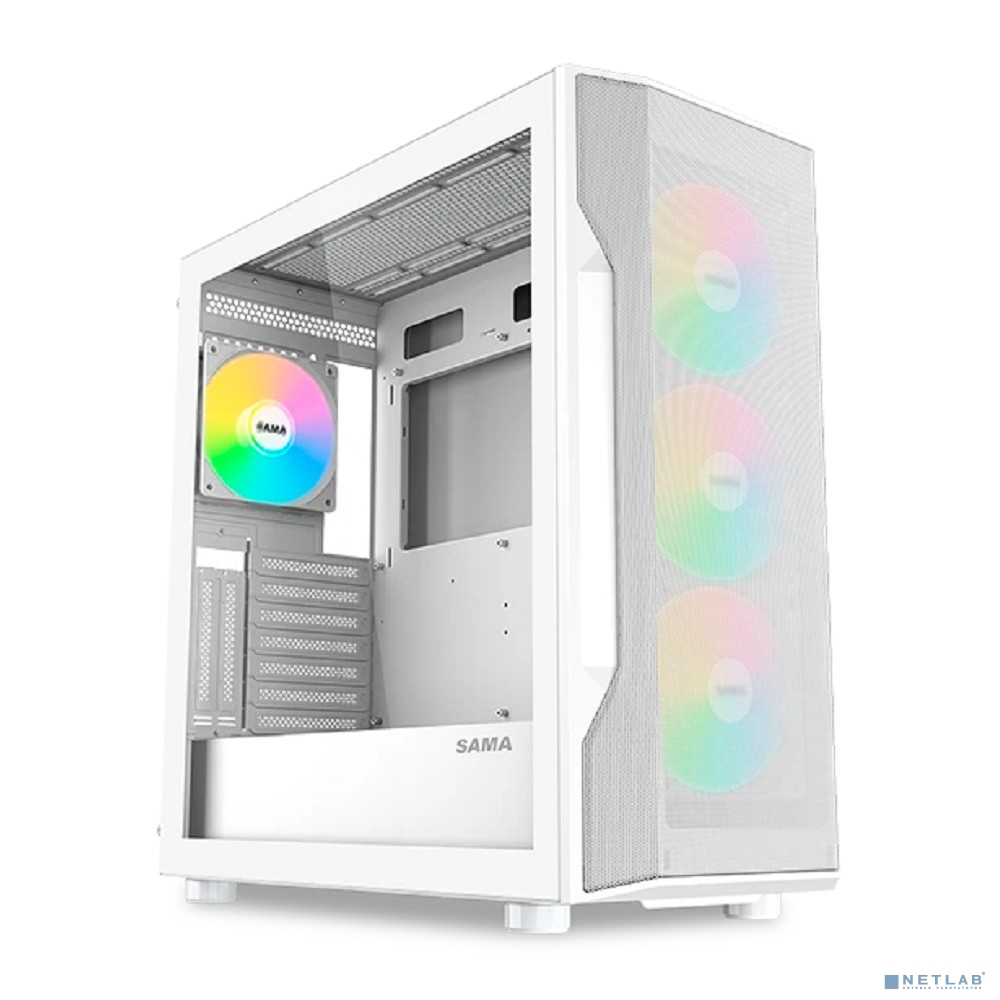 Case SAMA S40 White, Midi-Tower, TG, 4x120mm ARGB, 2xUSB 3.0 + 1xUSB 3.1 Type-C, ATX, mATX, mITX White