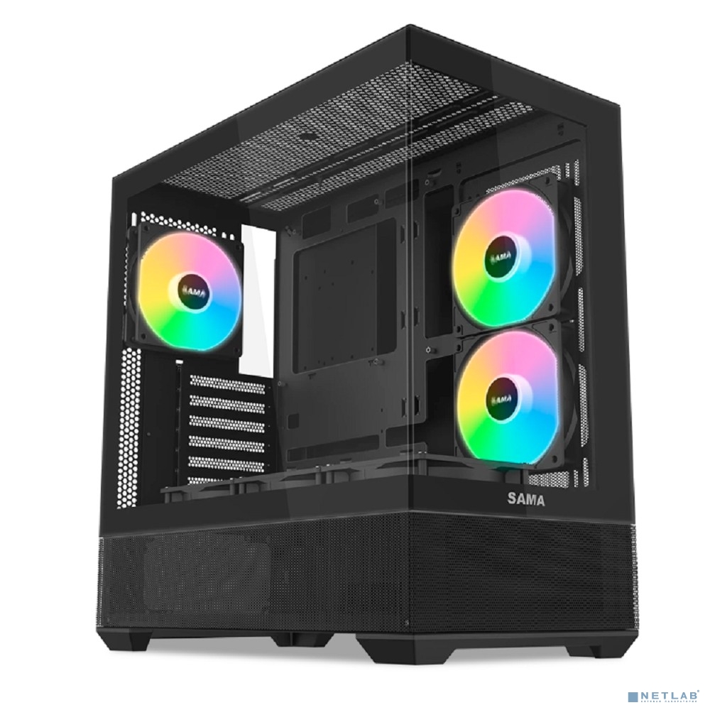 Case SAMA V40 Black, Midi-Tower, TG, 6x120mm ARGB, 2xUSB 3.0 + 1xUSB 3.1 Type-C, ATX, mATX, mITX Black