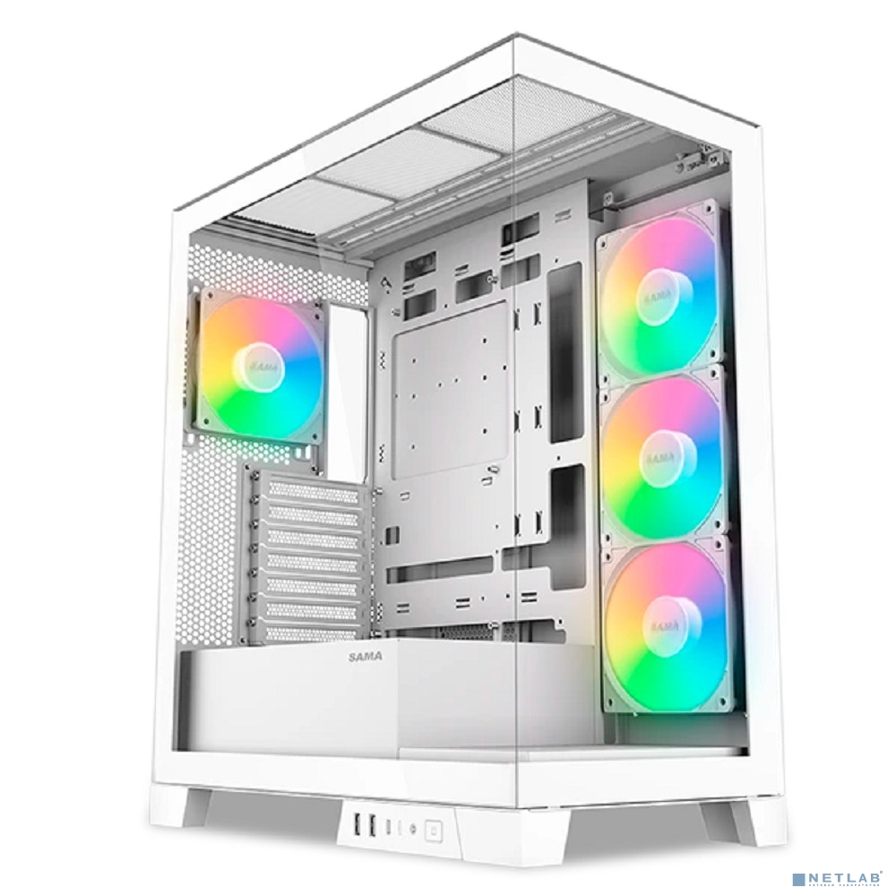 Case SAMA V50 White, Midi-Tower, TG, 4x120mm ARGB, 2xUSB 3.0 + 1xUSB 3.1 Type-C, ATX, mATX, mITX White